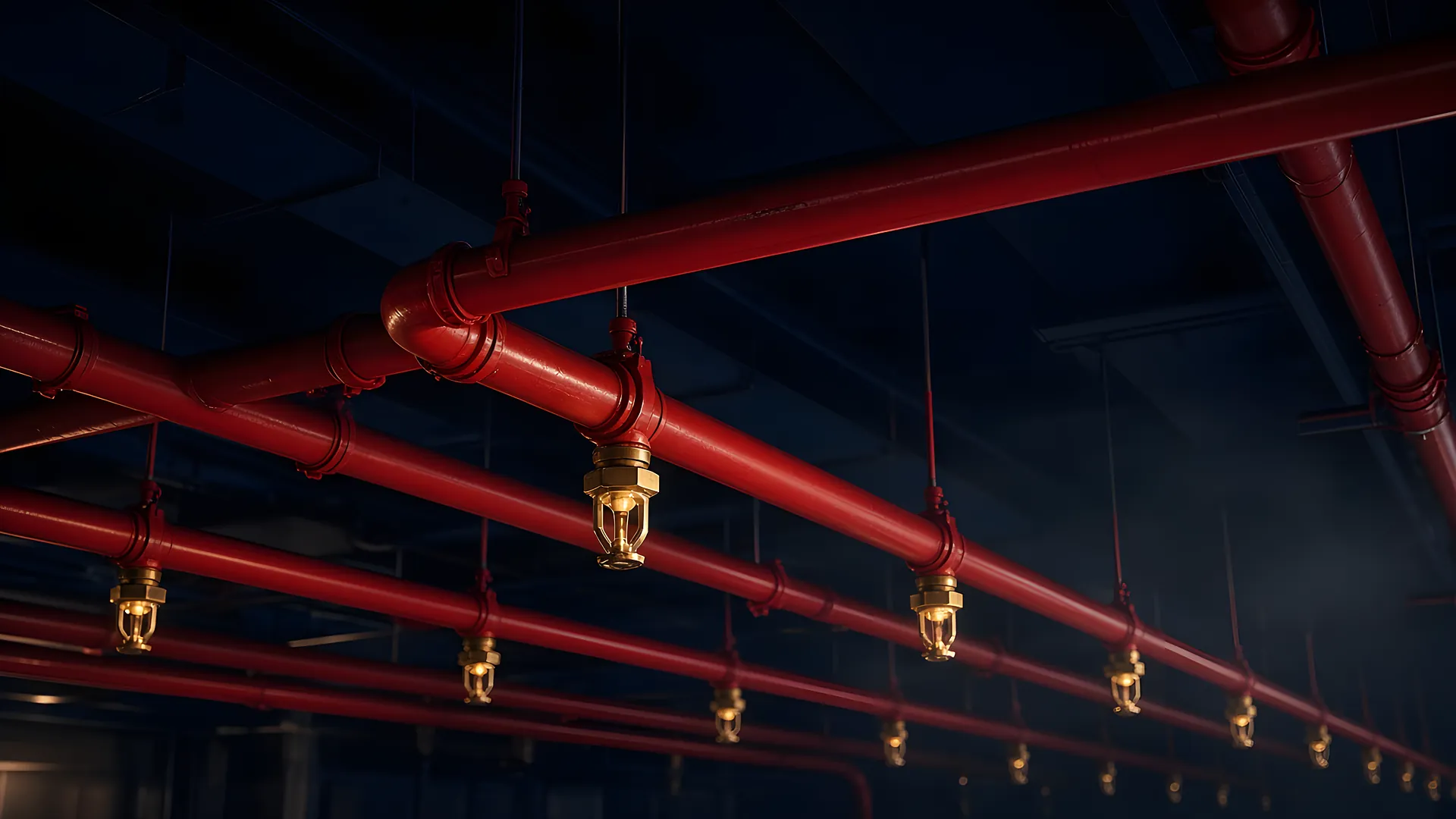 Rete sprinkler sotto un solaio industriale